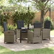 vidaXL 5 Piece Poly Rattan Garden Dining Set with Cushions in Gray