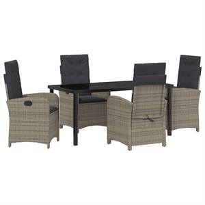 vidaXL 5 Piece Poly Rattan Garden Dining Set with Cushions in Gray