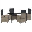 vidaXL 5 Piece Poly Rattan Garden Dining Set with Cushions in Gray