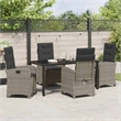vidaXL 5 Piece Poly Rattan Garden Dining Set with Cushions in Gray