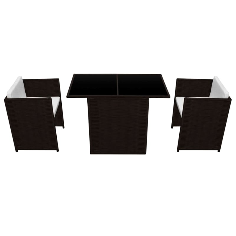 vidaXL 3 Piece Rattan Garden Dining Set in Brown/Cream white