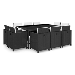 vidaXL 11 Piece Poly Rattan Garden Dining Set in Black/Cream White