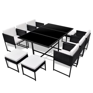 vidaXL 11 Piece Rattan Garden Dining Set in Black