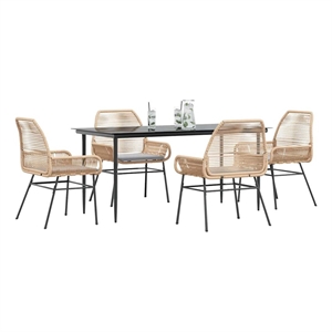 vidaXL Poly Rattan Garden Dining Set in Black/Light Gray