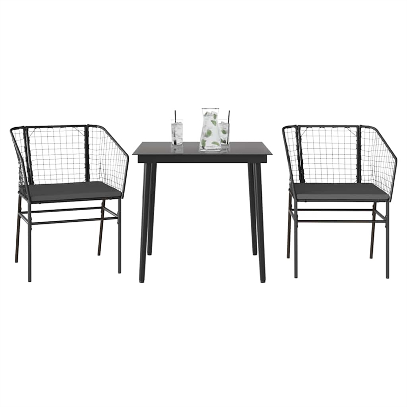 vidaXL 3 Piece Poly Rattan Garden Dining Set in Black/Dark Gray