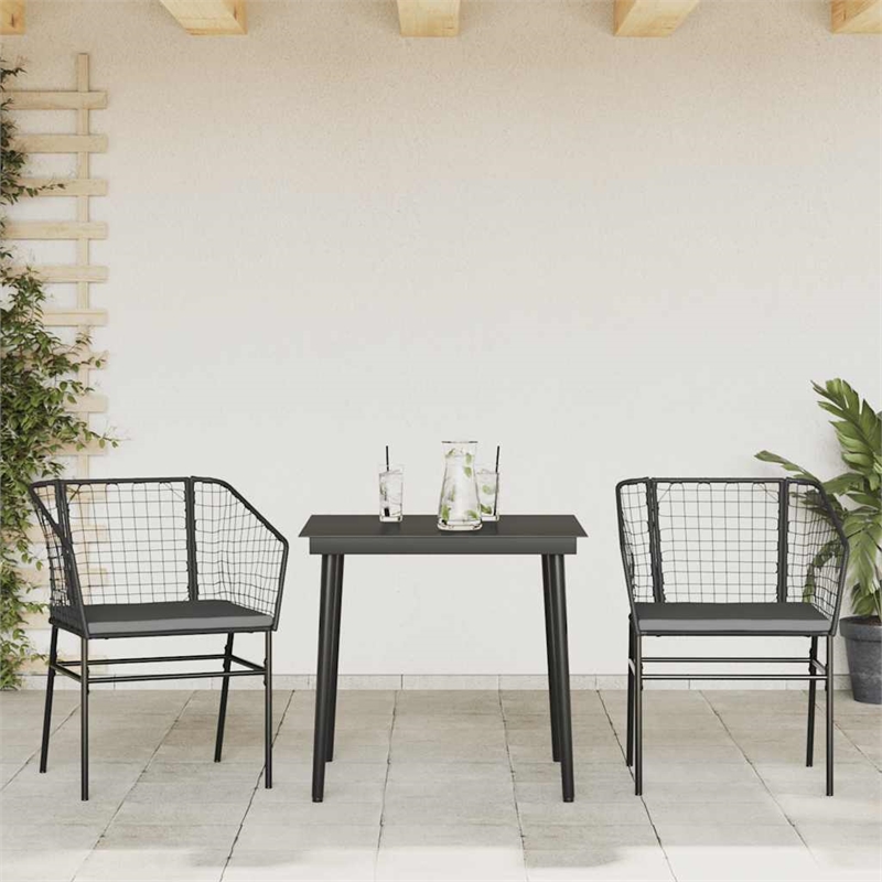 vidaXL 3 Piece Poly Rattan Garden Dining Set in Black/Dark Gray