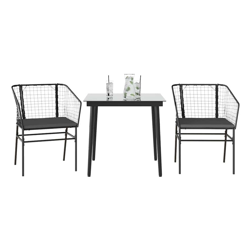 vidaXL 3 Piece Poly Rattan Garden Dining Set in Black/Dark Gray
