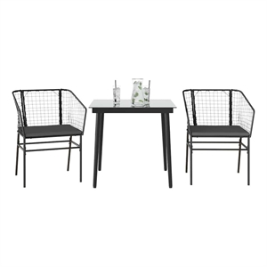 vidaXL 3 Piece Poly Rattan Garden Dining Set in Black/Dark Gray