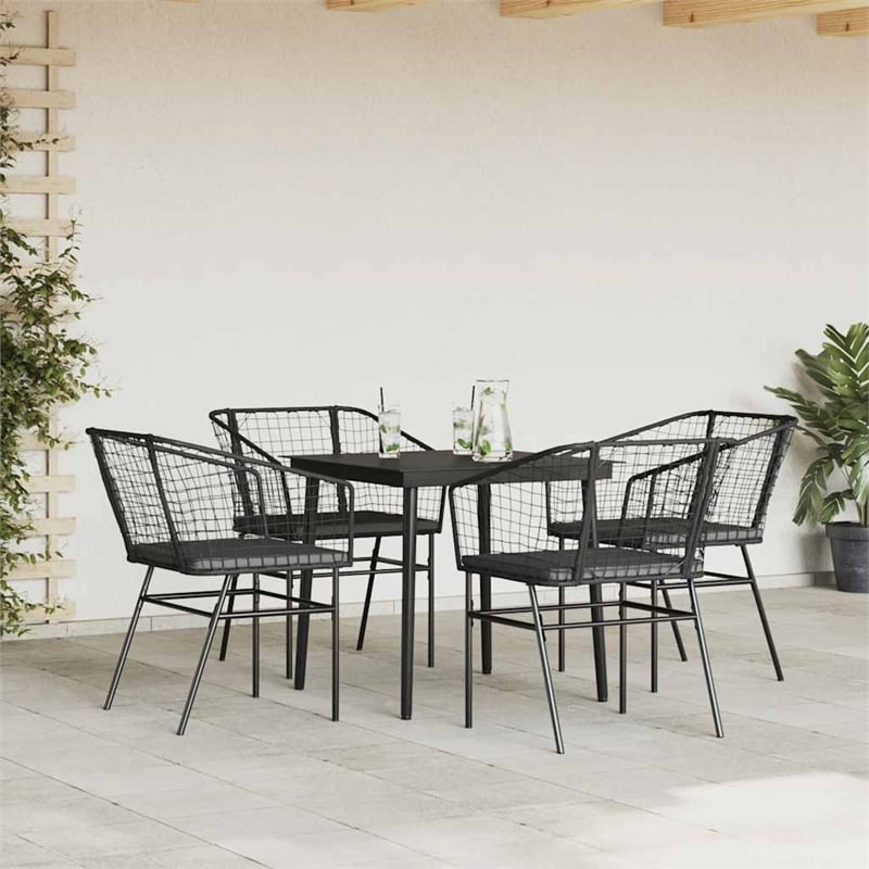 vidaXL Poly Rattan Garden Dining Set in Black/Dark Gray