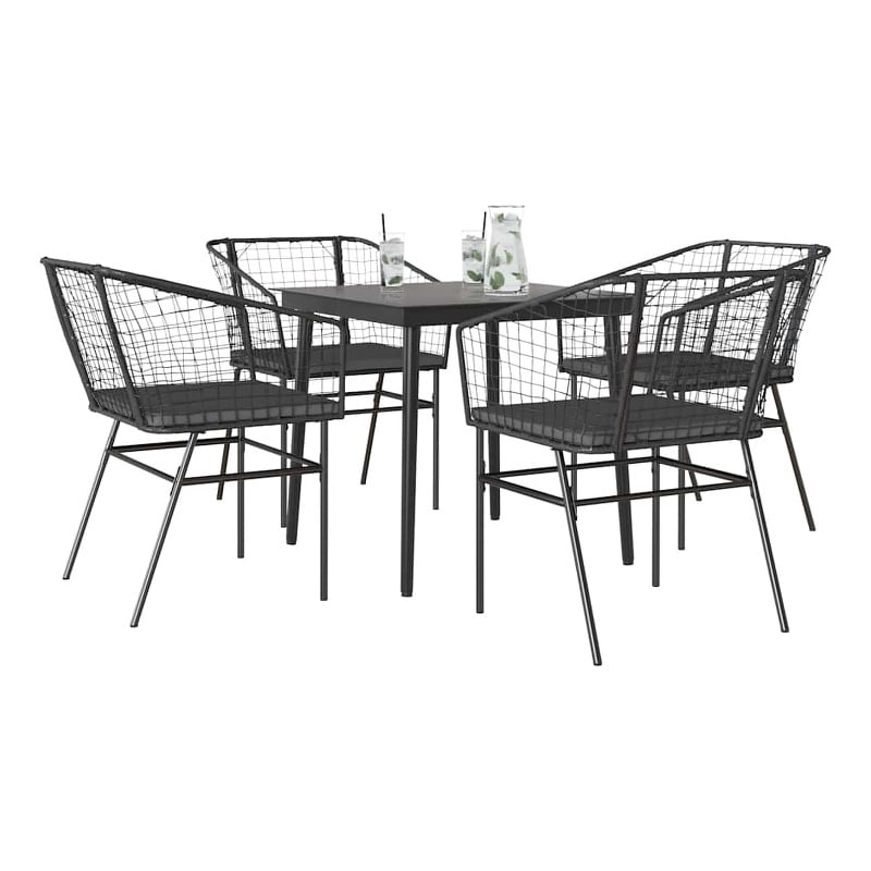 vidaXL Poly Rattan Garden Dining Set in Black/Dark Gray