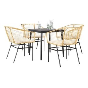 vidaXL 5 Piece Poly Rattan Garden Dining Set in Black/Cream White