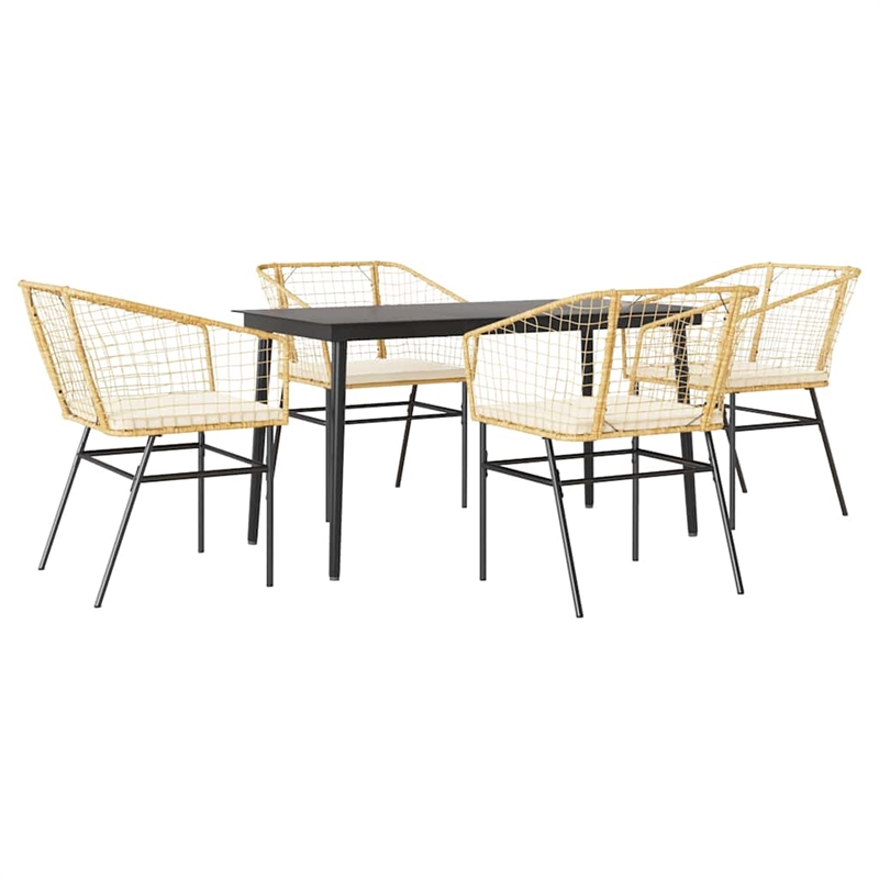 vidaXL 5 Piece Poly Rattan Garden Dining Set in Black/Cream White