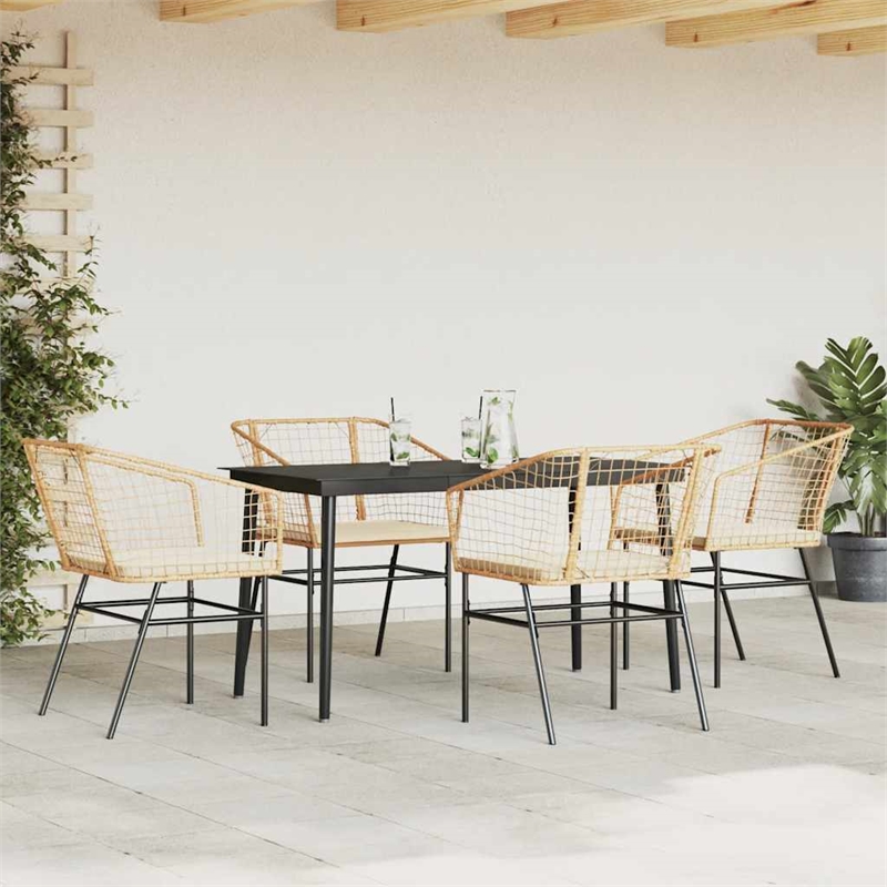vidaXL 5 Piece Poly Rattan Garden Dining Set in Black/Cream White