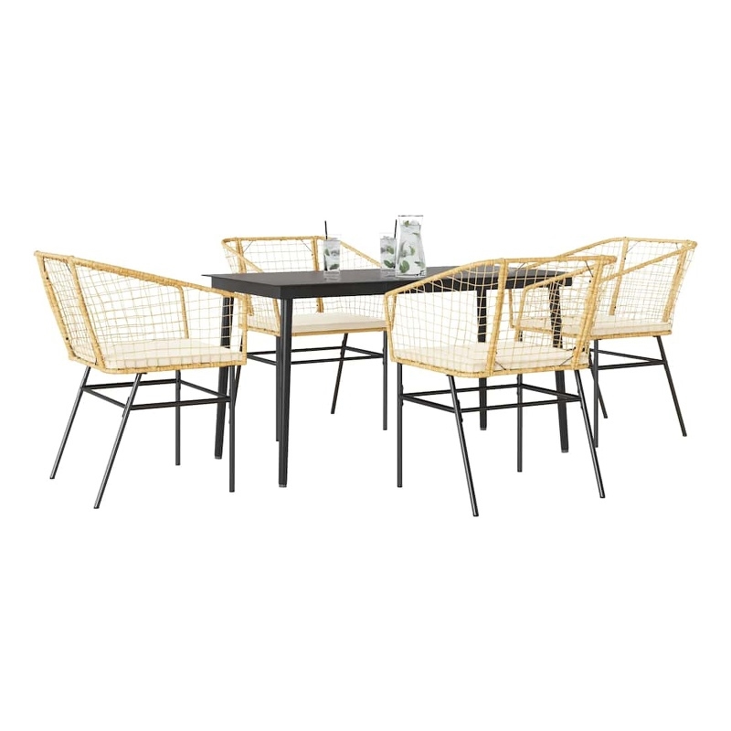 vidaXL 5 Piece Poly Rattan Garden Dining Set in Black/Cream White