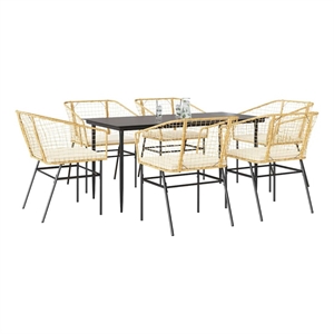 vidaXL 7 Piece Poly Rattan Garden Dining Set in Black