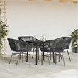vidaXL 5 Piece Poly Rattan Garden Dining Set in Black/Dark Gray