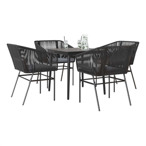 vidaXL 5 Piece Poly Rattan Garden Dining Set in Black/Dark Gray