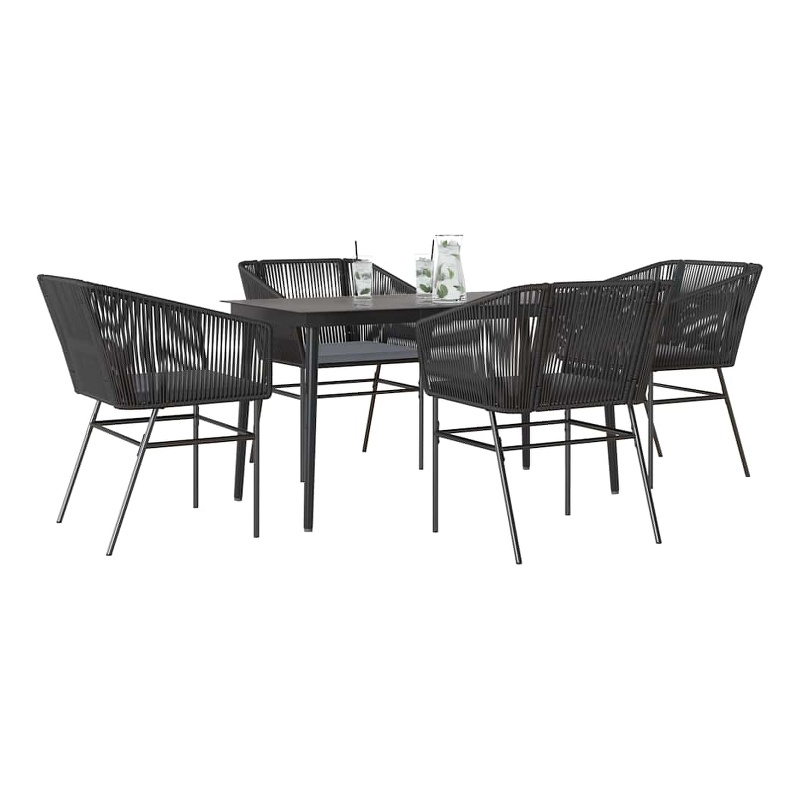 vidaXL 5 Piece Poly Rattan Garden Dining Set in Black/Dark Gray