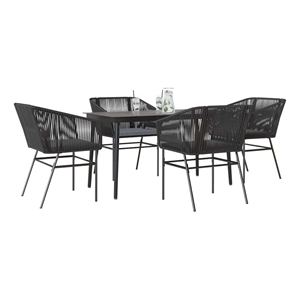 vidaXL 5 Piece Poly Rattan Garden Dining Set in Black/Dark Gray