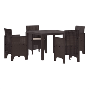vidaXL 5 Piece Poly Rattan Garden Dining Set in Brown