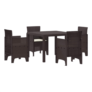 vidaXL 5 Piece Poly Rattan Garden Dining Set in Brown