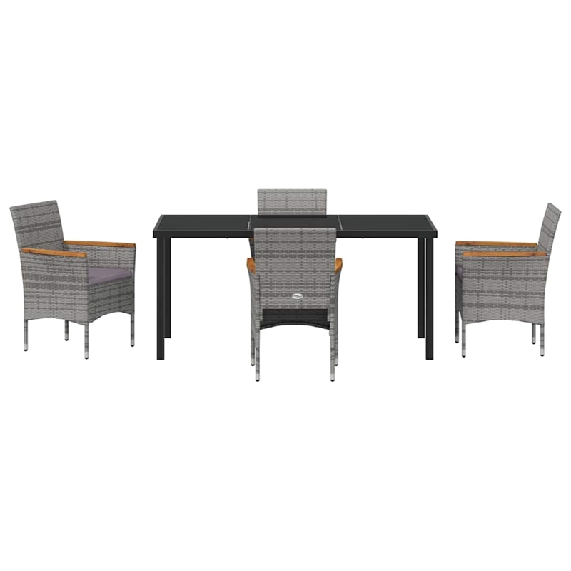 vidaXL 5 Piece Poly Rattan Garden Dining Set with Cushions in Gray