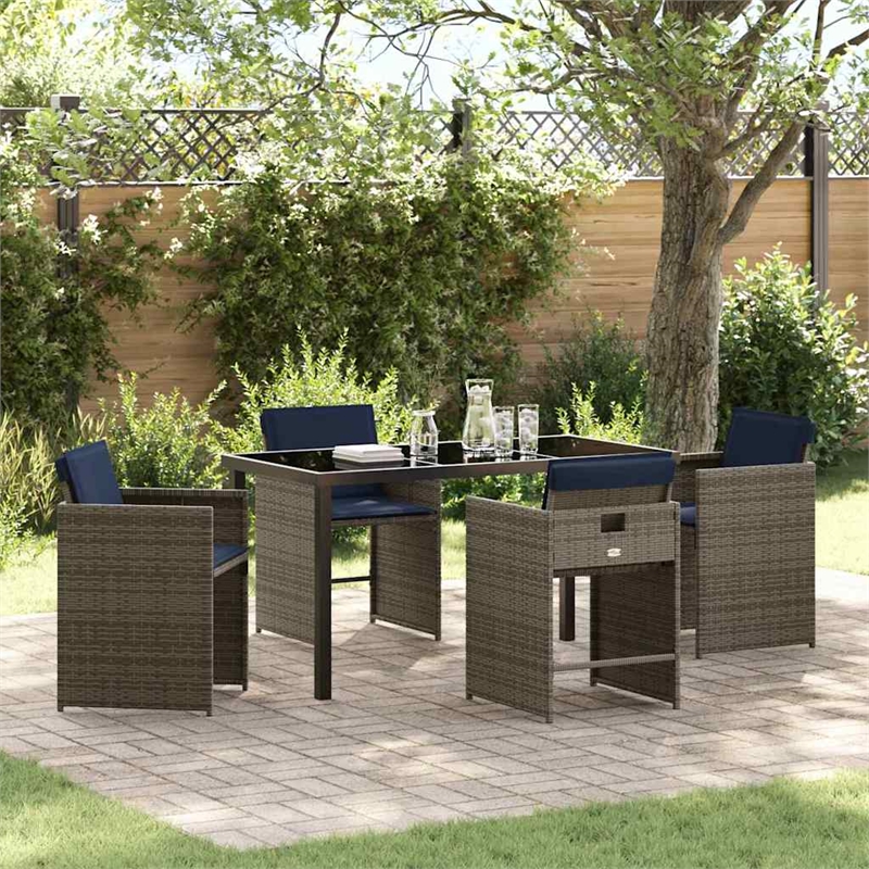 vidaXL 5 Piece Poly Rattan Garden Dining Set with Cushions in Gray