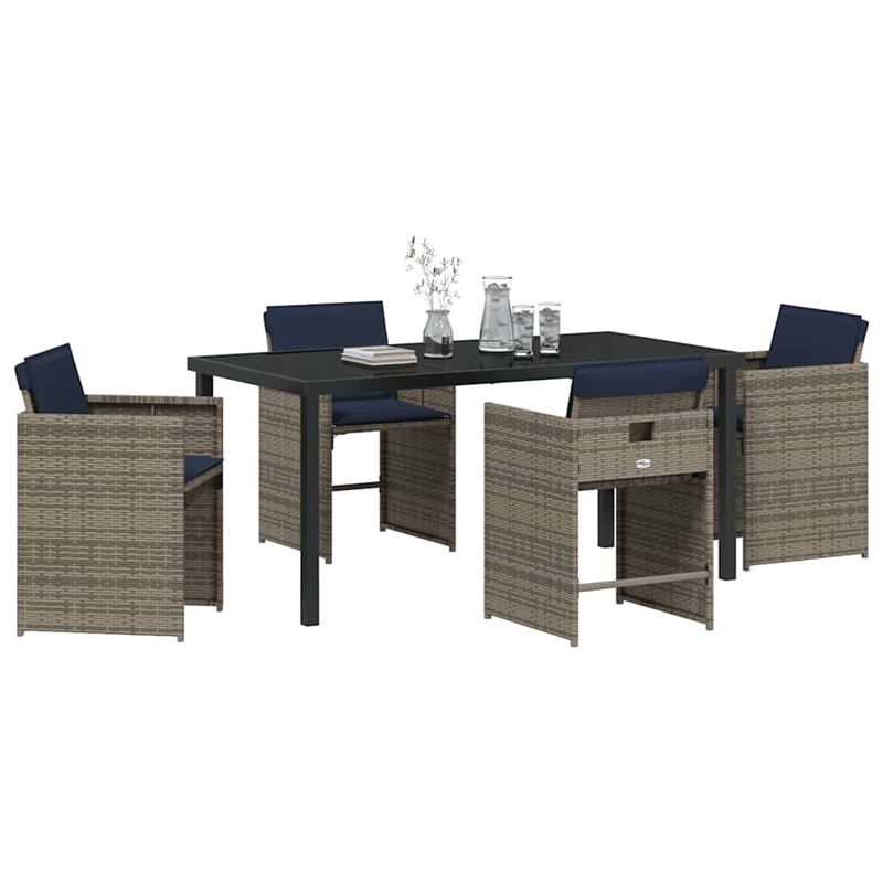vidaXL 5 Piece Poly Rattan Garden Dining Set with Cushions in Gray