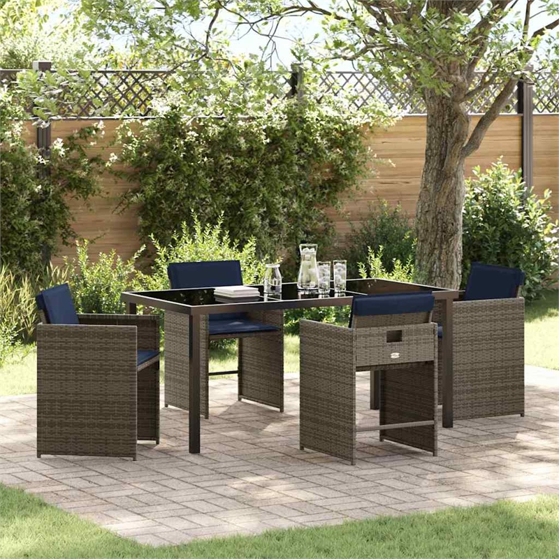 vidaXL 5 Piece Poly Rattan Garden Dining Set with Cushions in Gray