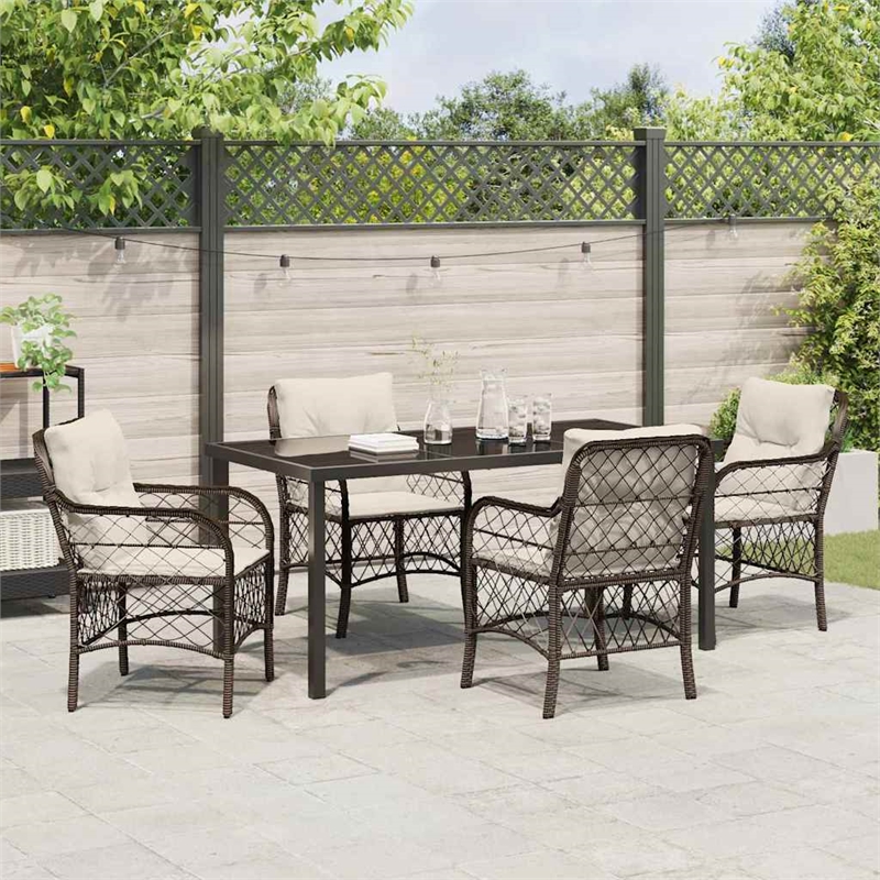 vidaXL 5 Piece Poly Rattan Garden Dining Set with Cushions in Black