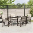vidaXL 5 Piece Poly Rattan Garden Dining Set with Cushions in Black