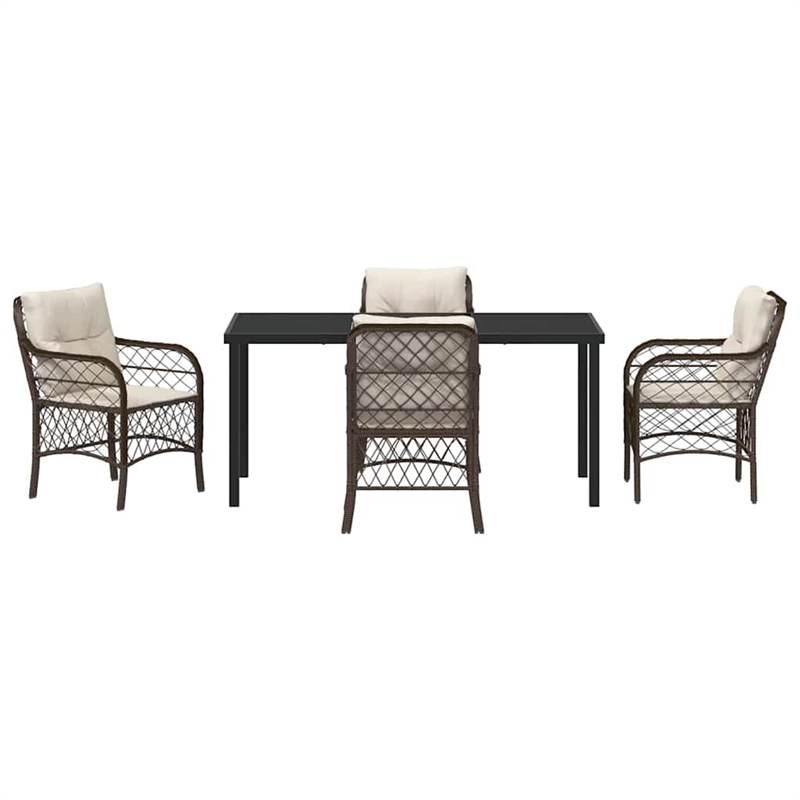 vidaXL 5 Piece Poly Rattan Garden Dining Set with Cushions in Black