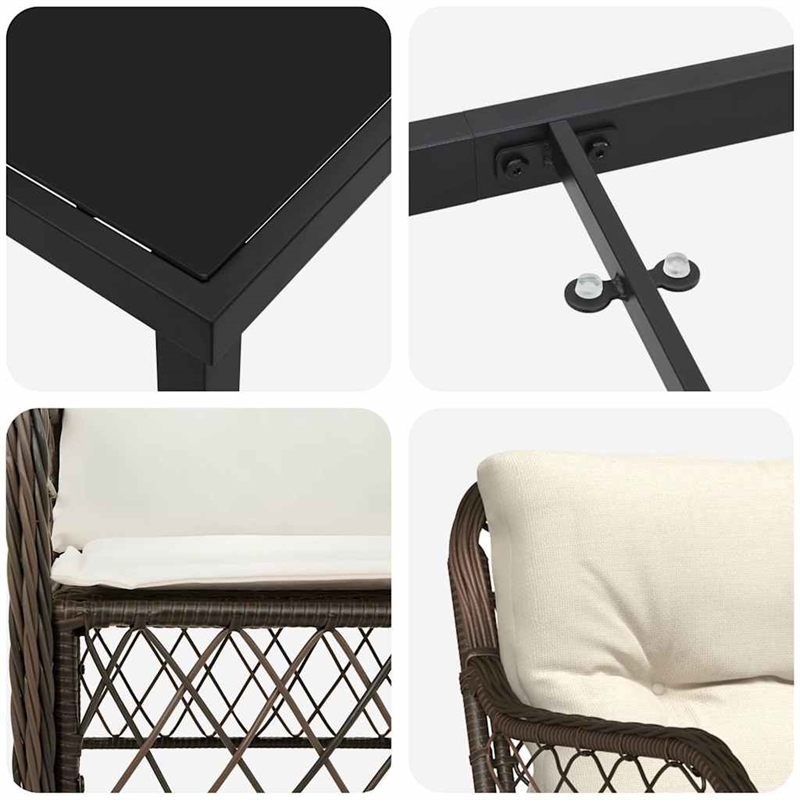 vidaXL 5 Piece Poly Rattan Garden Dining Set with Cushions in Black