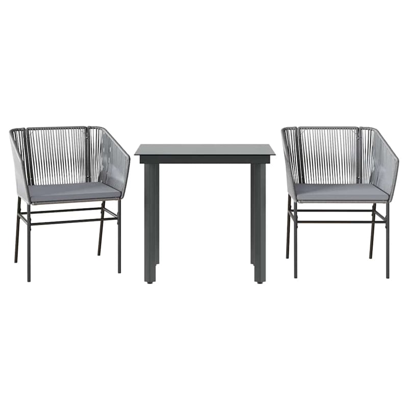 vidaXL 3 Piece Poly Rattan Garden Dining Set in Black