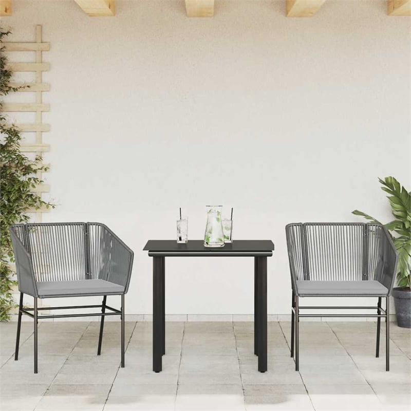 vidaXL 3 Piece Poly Rattan Garden Dining Set in Black