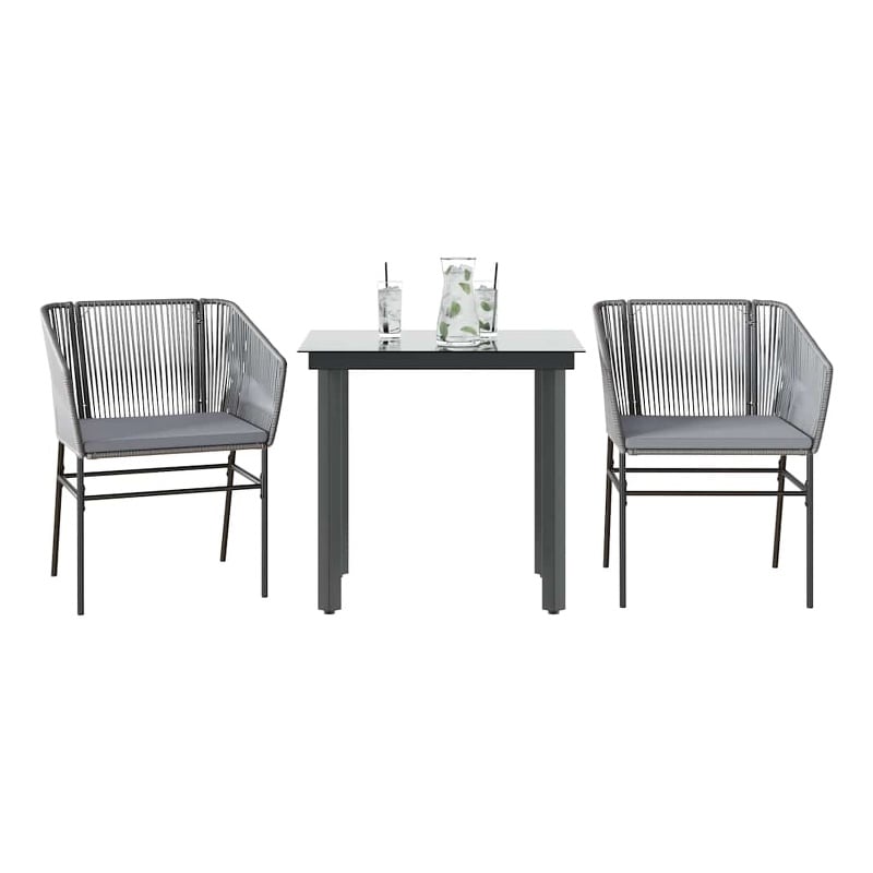 vidaXL 3 Piece Poly Rattan Garden Dining Set in Black