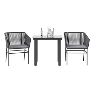 vidaXL 3 Piece Poly Rattan Garden Dining Set in Black/Dark Gray