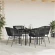 vidaXL 5 Piece Poly Rattan Garden Dining Set in Black/Dark Gray