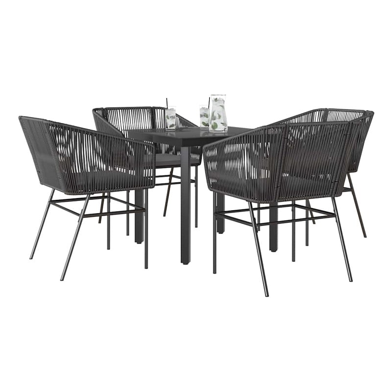 vidaXL 5 Piece Poly Rattan Garden Dining Set in Black/Dark Gray