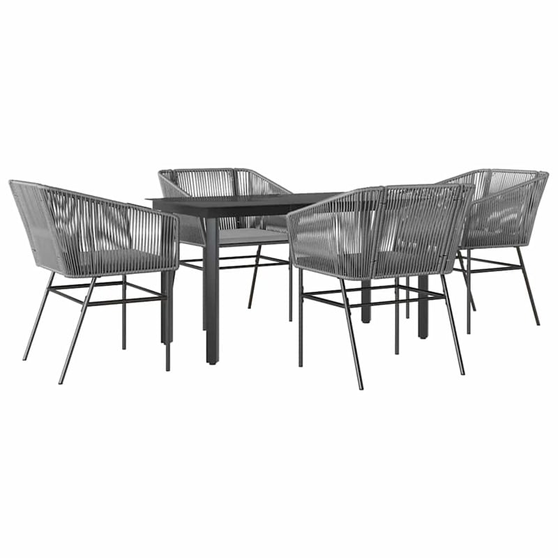 vidaXL Poly Rattan Garden Dining Set with Cushions in Black