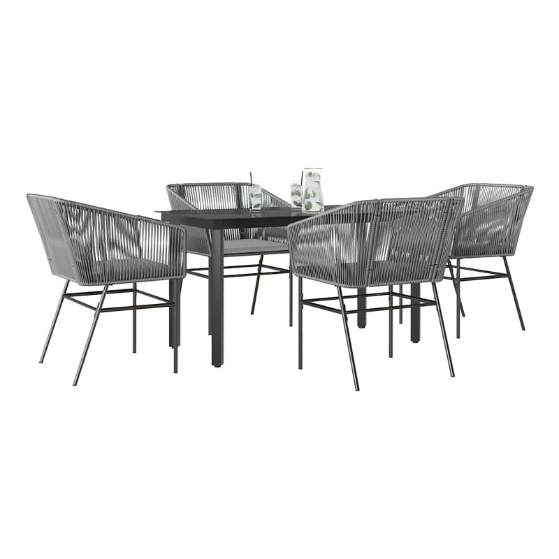 vidaXL Poly Rattan Garden Dining Set with Cushions in Black