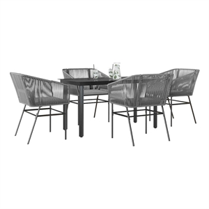 vidaXL Poly Rattan Garden Dining Set with Cushions in Black