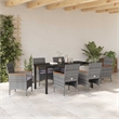 vidaXL 7 Piece Poly Rattan Garden Dining Set with Cushions in Gray