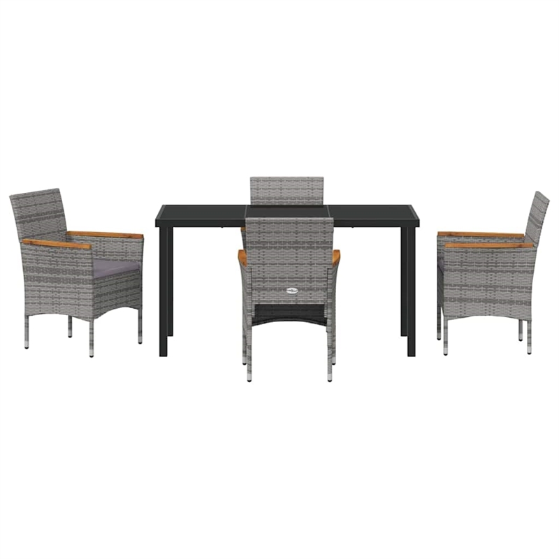 vidaXL 5 Piece Poly Rattan Garden Dining Set with Cushions in Gray