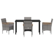 vidaXL 5 Piece Poly Rattan Garden Dining Set with Cushions in Gray