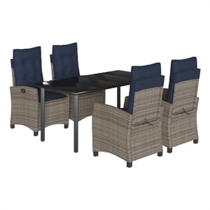 vidaXL 5 Piece Poly Rattan Garden Dining Set in Grey/Black/Navy Blue
