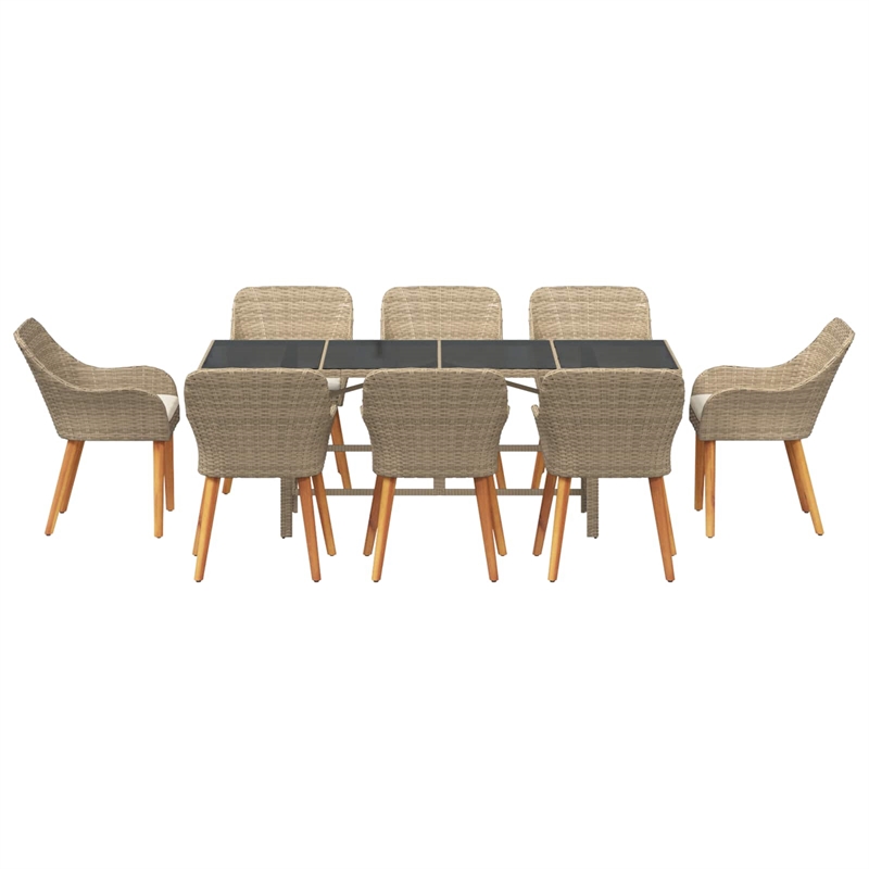 vidaXL Poly Rattan Garden Dining Set with Cushions in Beige