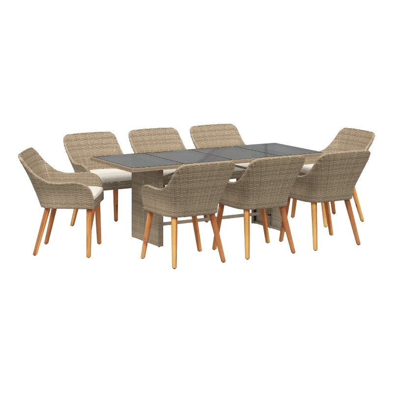 vidaXL Poly Rattan Garden Dining Set with Cushions in Beige