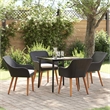 vidaXL 5 Piece Poly Rattan Garden Dining Set with Cushions in Black