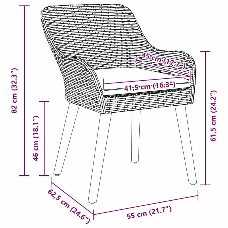 vidaXL 5 Piece Poly Rattan Garden Dining Set with Cushions in Black